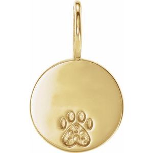 14K Yellow Gold Engravable Accented Paw Print Charm/Pendant Mounting