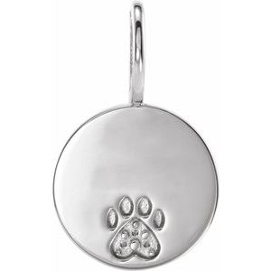 14K White Gold Engravable Accented Paw Print Charm/Pendant Mounting