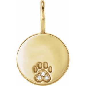 14K Yellow .01 CTW Natural Diamond Engravable Paw Print Charm/Pendant