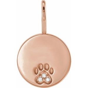 14K Rose .01 CTW Natural Diamond Engravable Paw Print Charm/Pendant