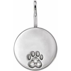 Platinum .01 CTW Natural Diamond Engravable Paw Print Charm/Pendant