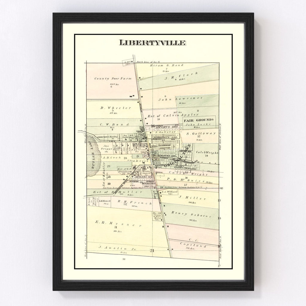 Vintage Map of Libertyville, Illinois 1885