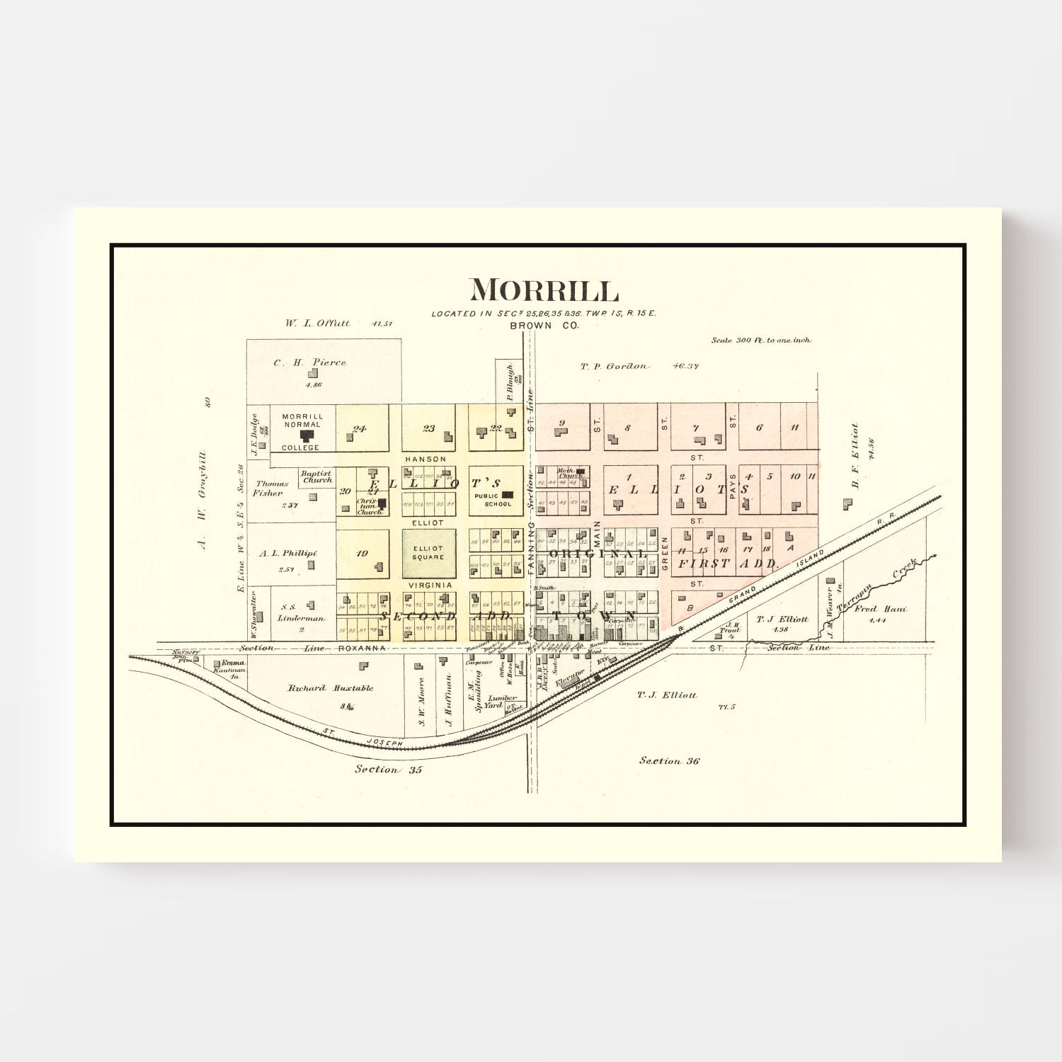 Vintage Map of Morrill, Kansas 1887