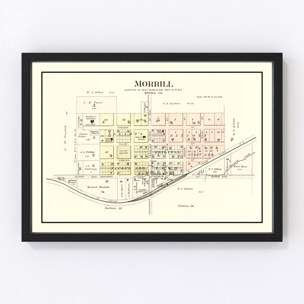 Vintage Map of Morrill, Kansas 1887