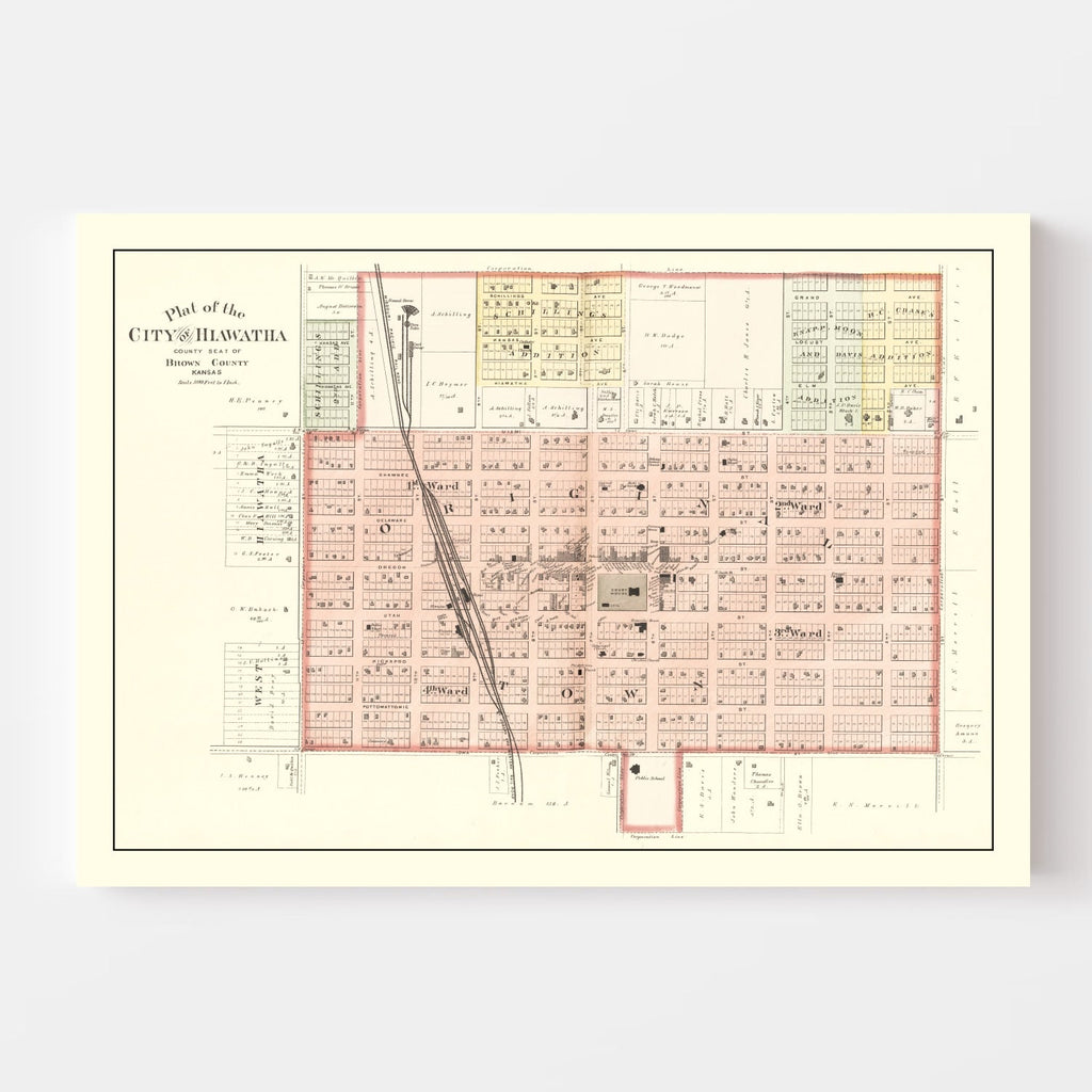 Vintage Map of Hiawatha, Kansas 1887