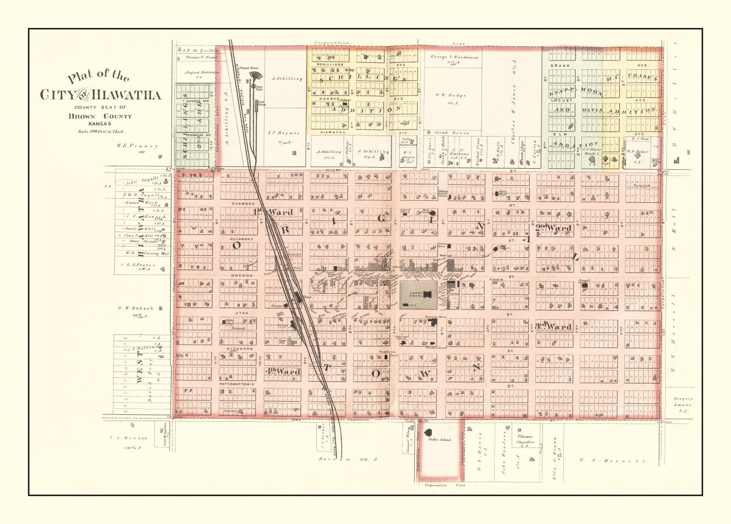 Vintage Map of Hiawatha, Kansas 1887
