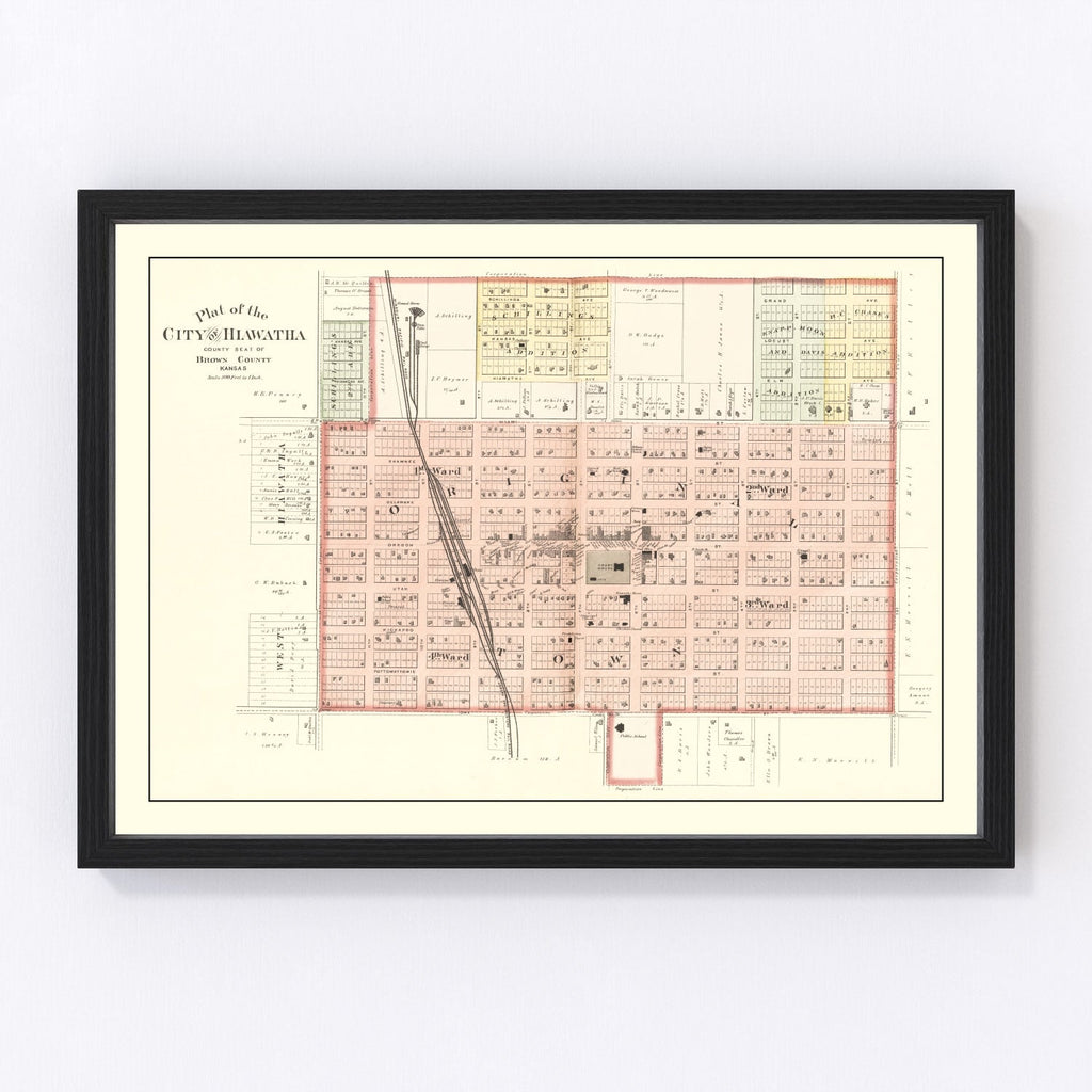 Vintage Map of Hiawatha, Kansas 1887