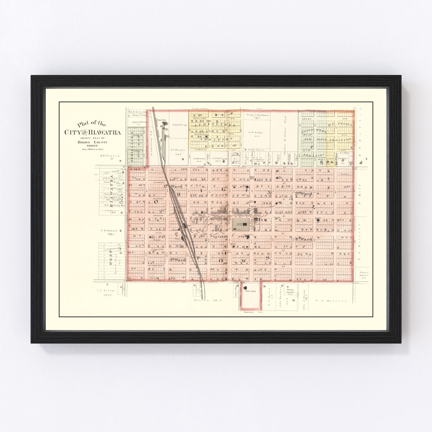Vintage Map of Hiawatha, Kansas 1887