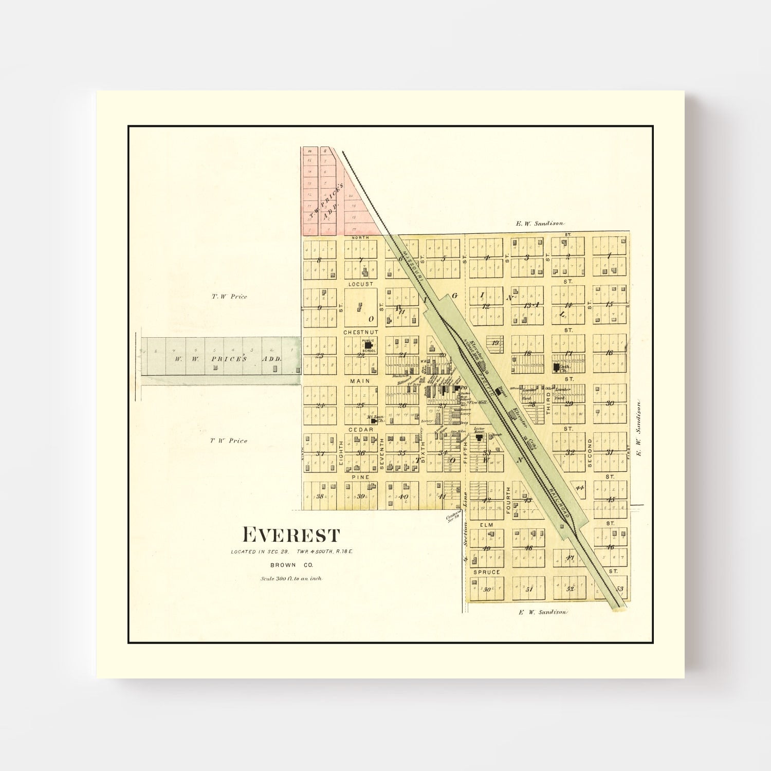 Vintage Map of Everest, Kansas 1887