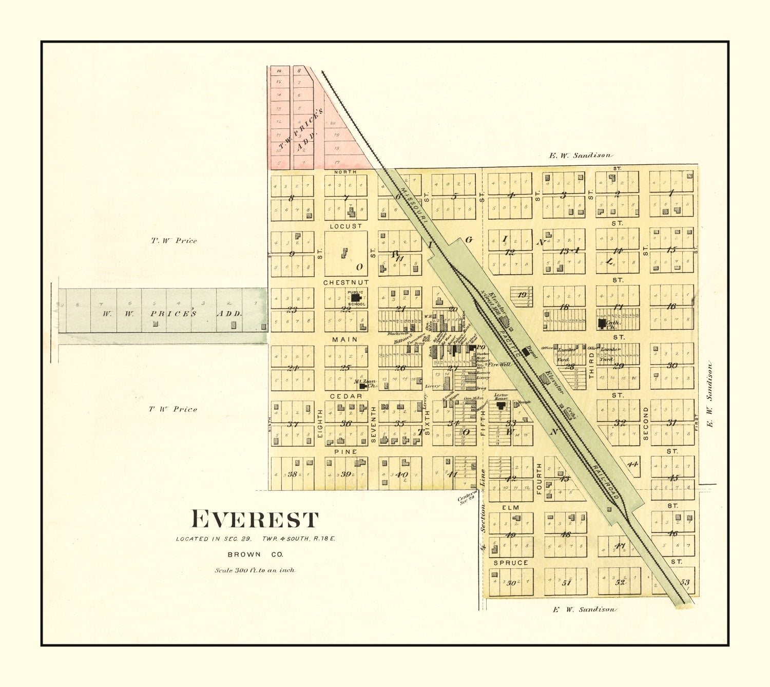 Vintage Map of Everest, Kansas 1887