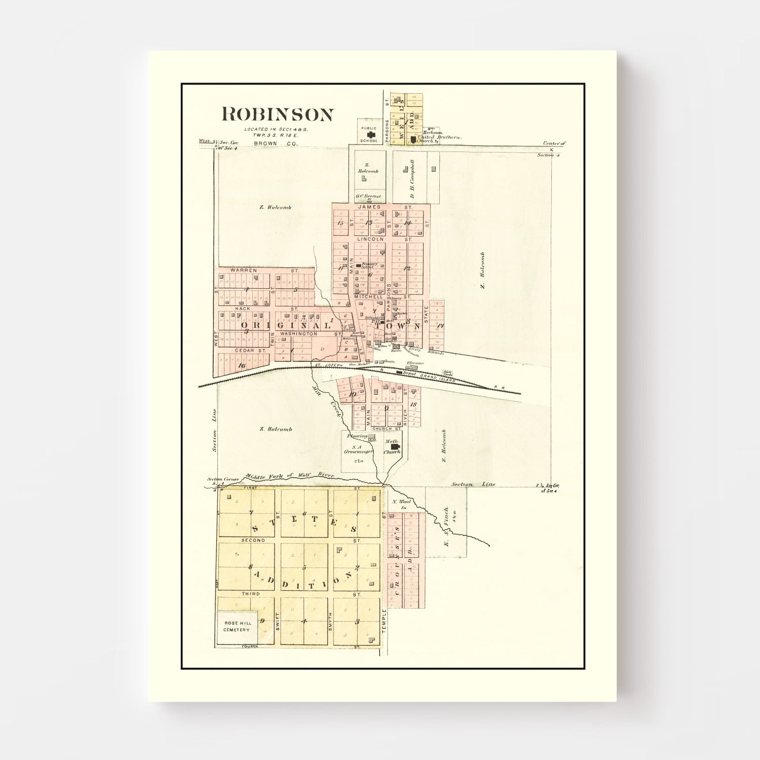 Vintage Map of Robinson, Kansas 1887