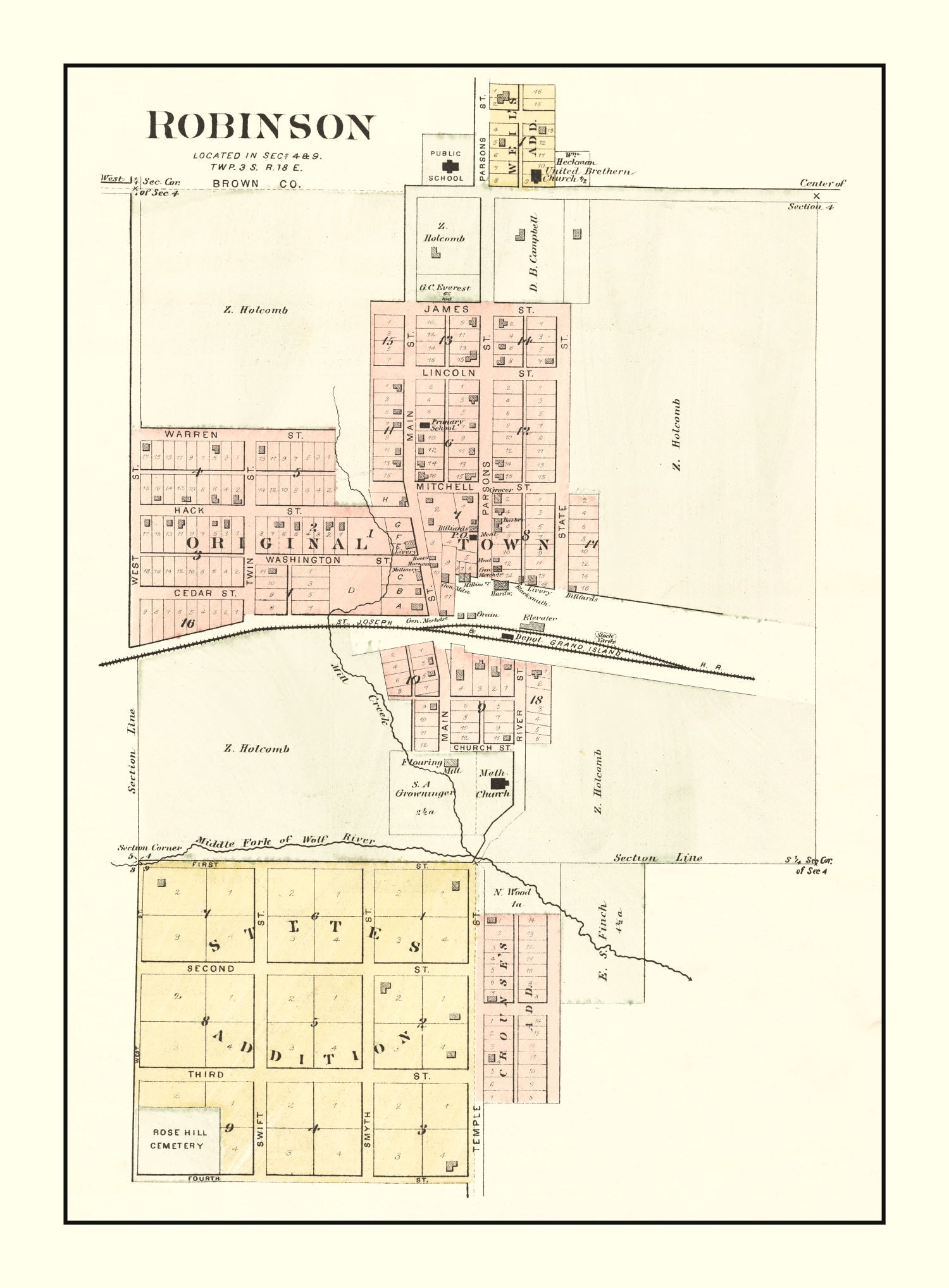 Vintage Map of Robinson, Kansas 1887