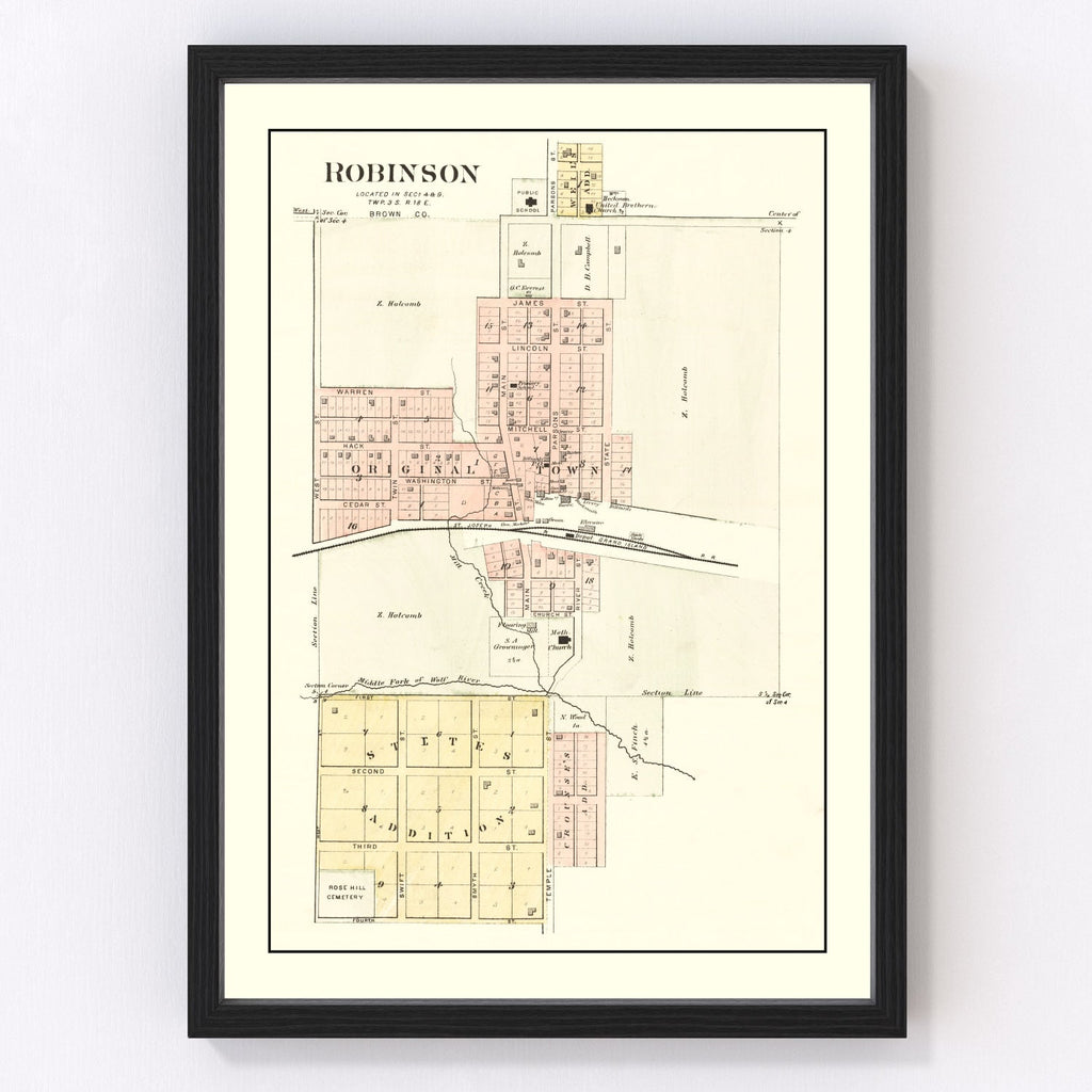 Vintage Map of Robinson, Kansas 1887
