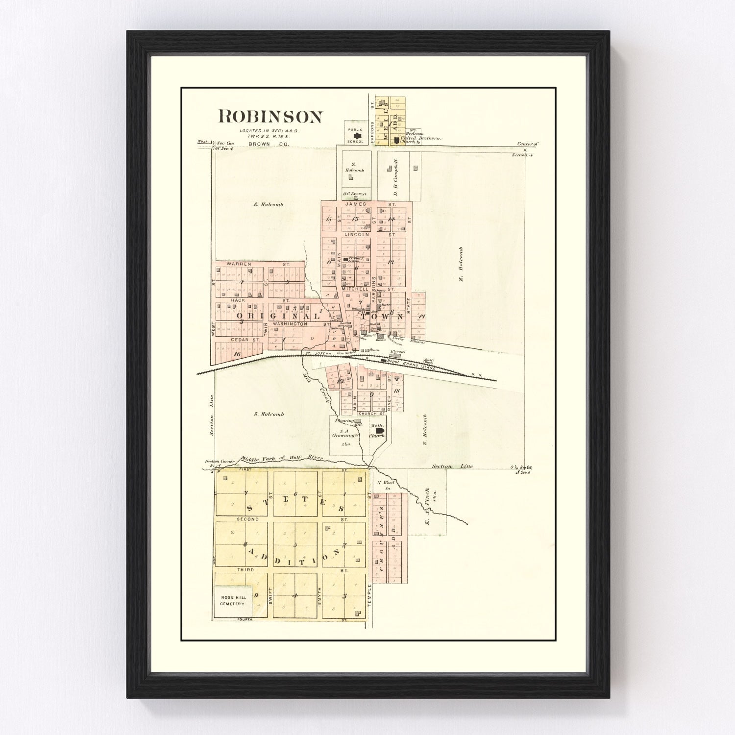 Vintage Map of Robinson, Kansas 1887