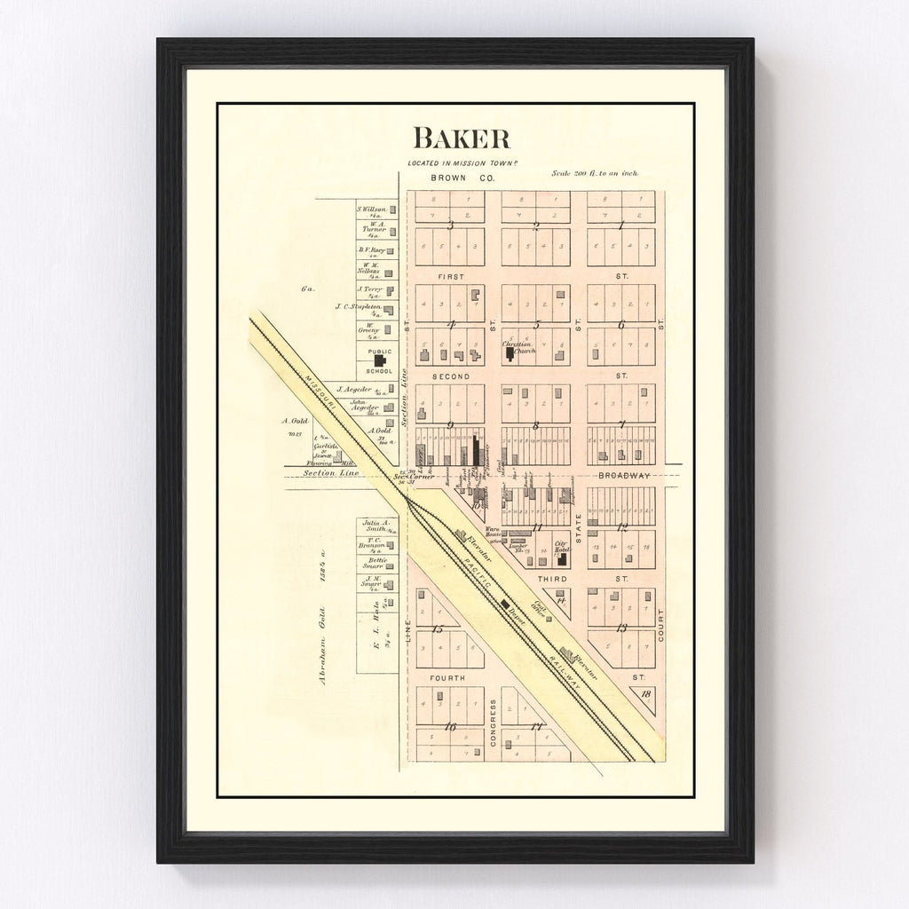 Vintage Map of Baker, Kansas 1887