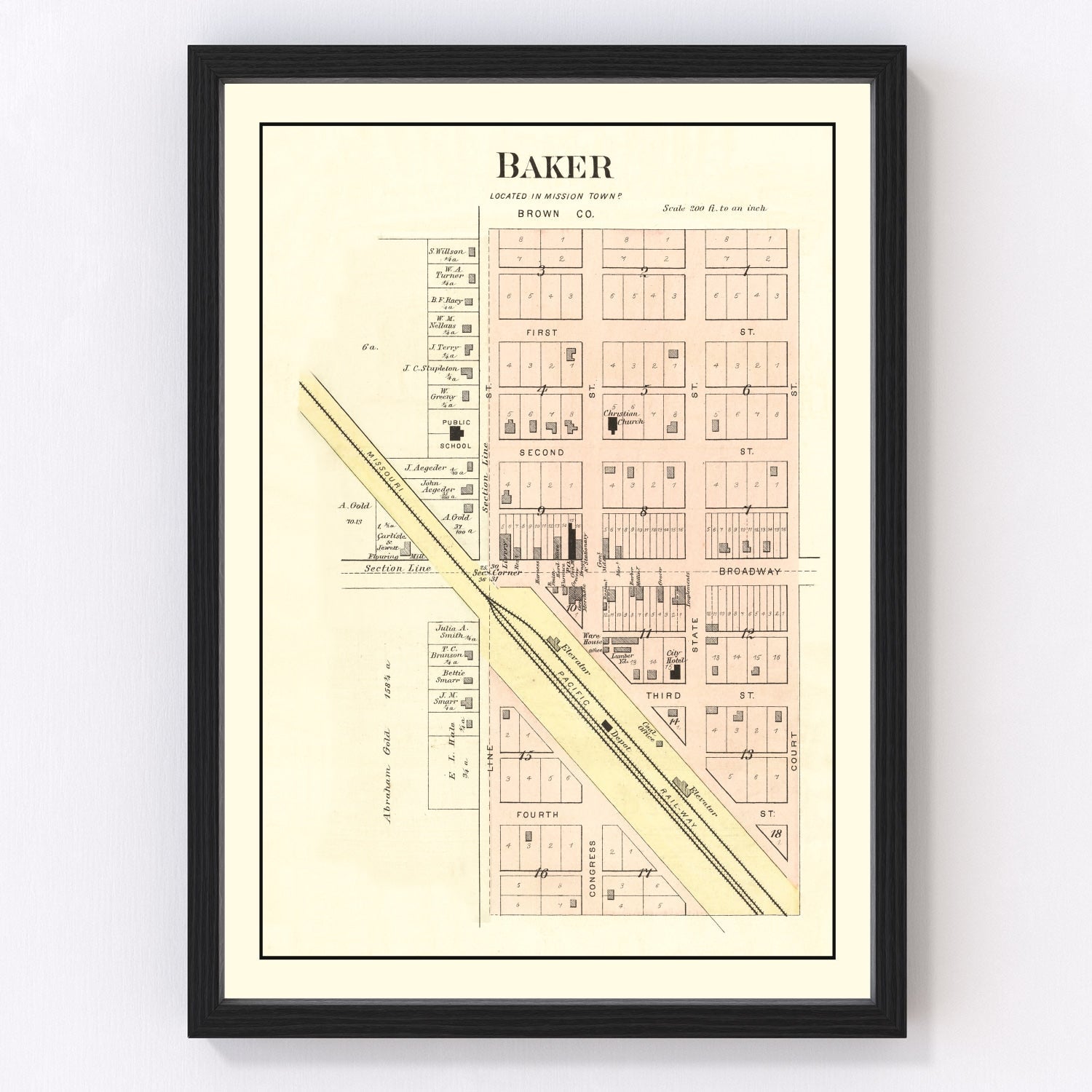 Vintage Map of Baker, Kansas 1887