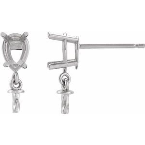 14K White Gold 6x4 mm Pear Dangle Earring Mounting for 7-8 mm Pearl