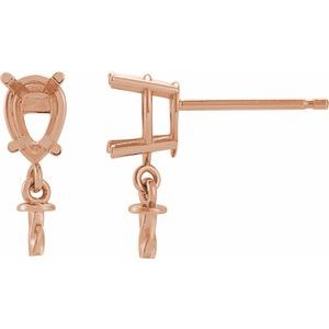 14K Rose Gold 6x4 mm Pear Dangle Earring Mounting for 7-8 mm Pearl