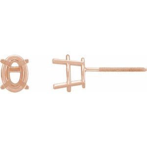 14K Rose Gold 8x6 mm Oval 4-Prong Lightweight Earring Mounting
