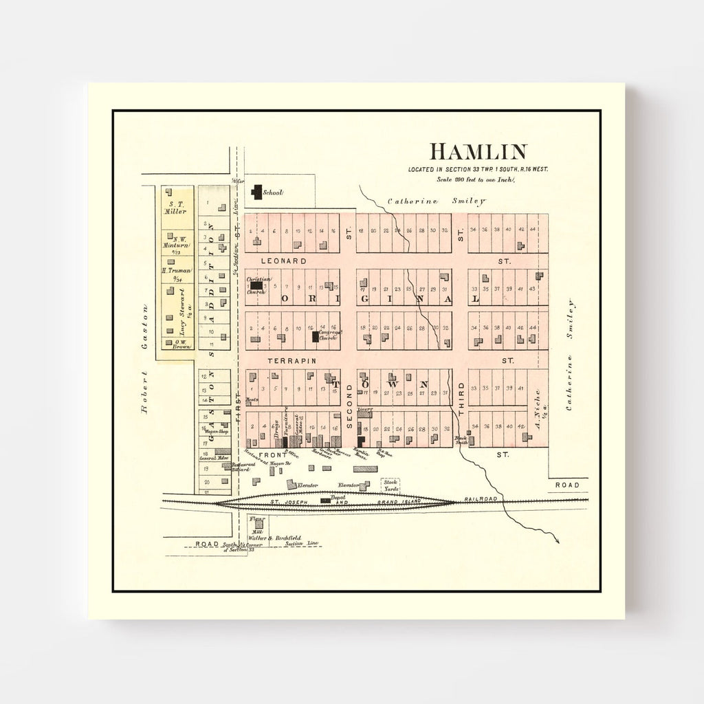 Vintage Map of Hamlin, Kansas 1887