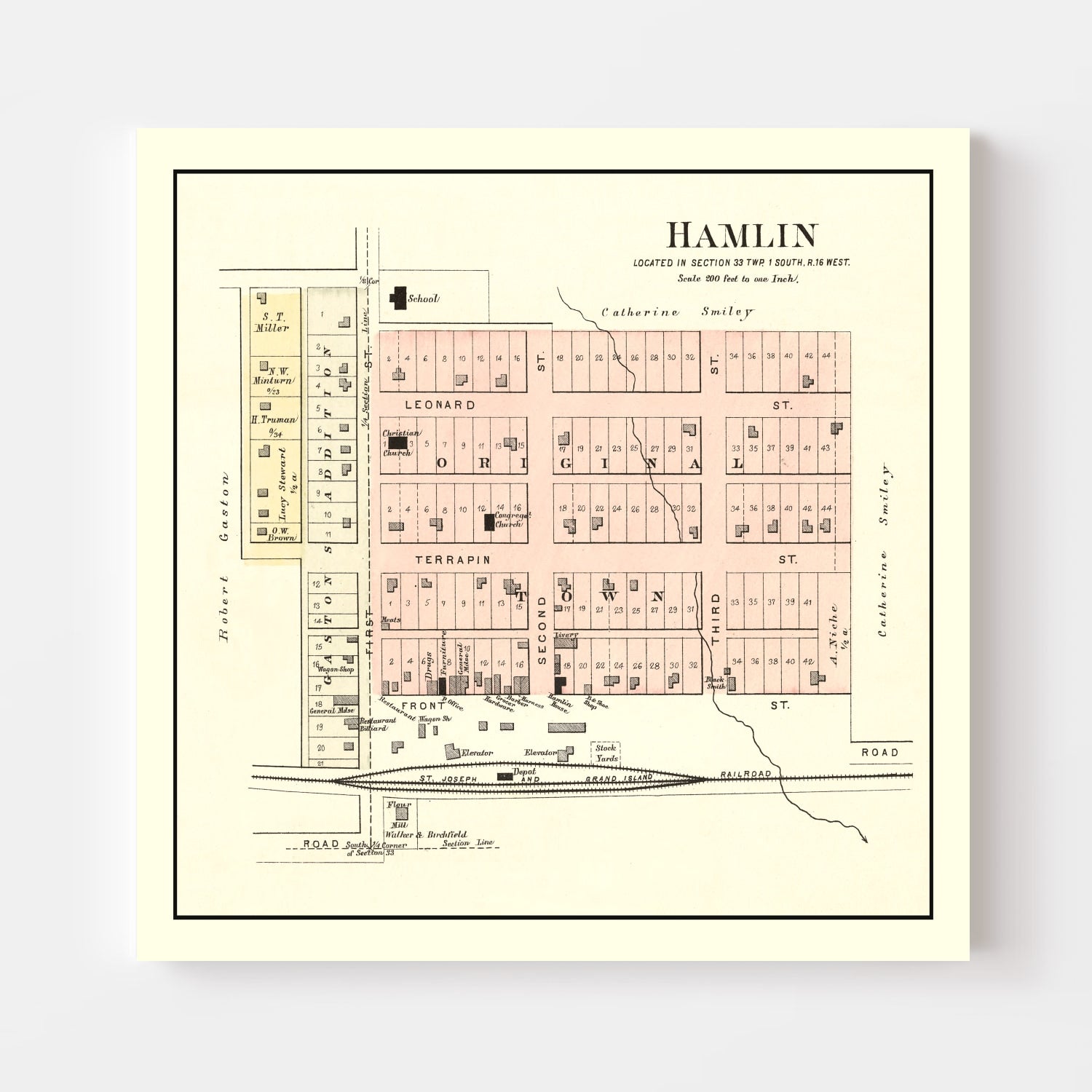 Vintage Map of Hamlin, Kansas 1887