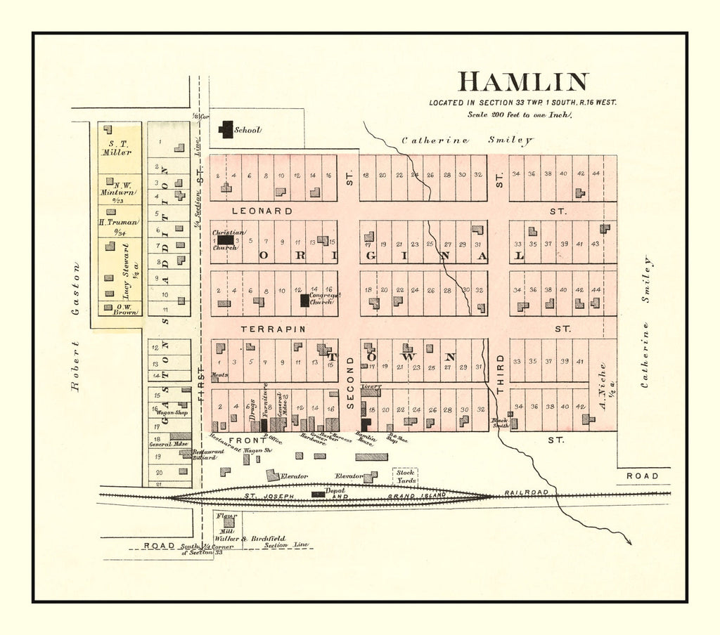 Vintage Map of Hamlin, Kansas 1887