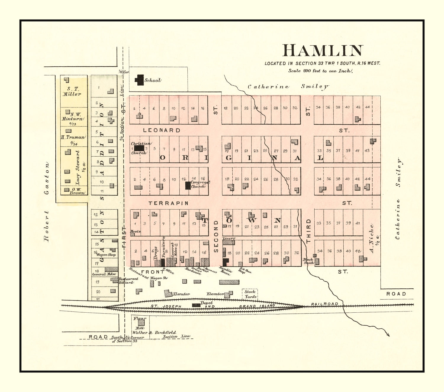 Vintage Map of Hamlin, Kansas 1887