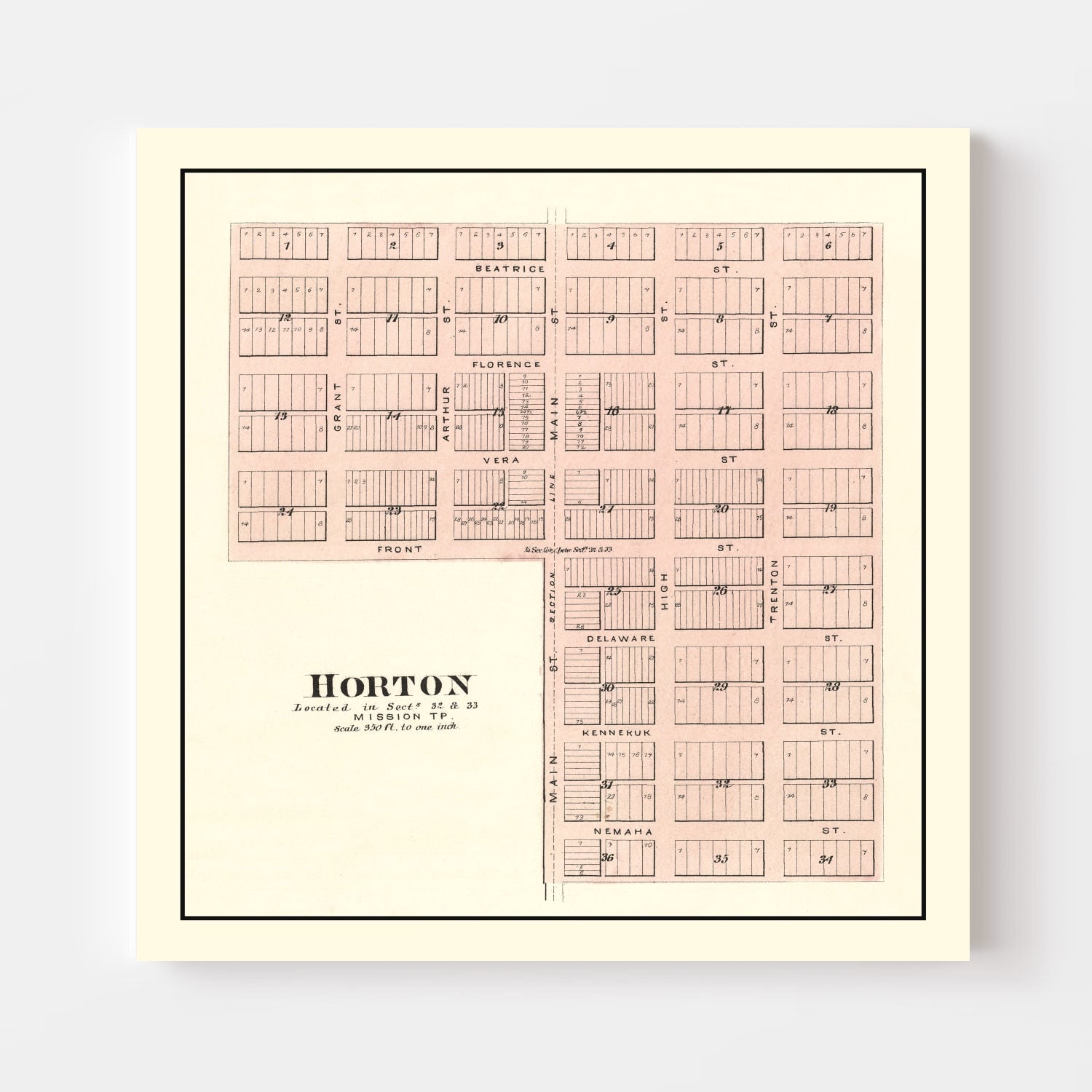 Vintage Map of Horton, Kansas 1887