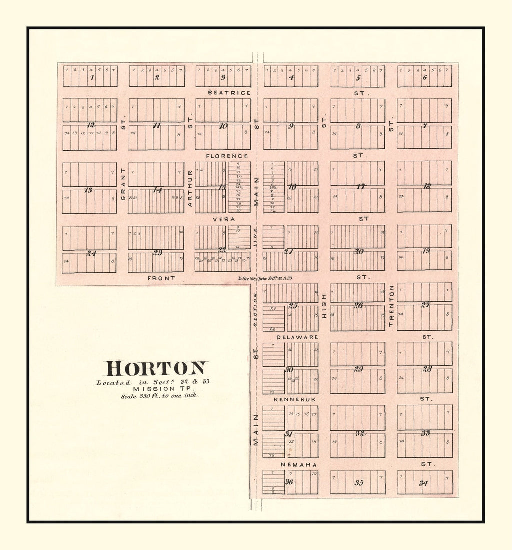 Vintage Map of Horton, Kansas 1887