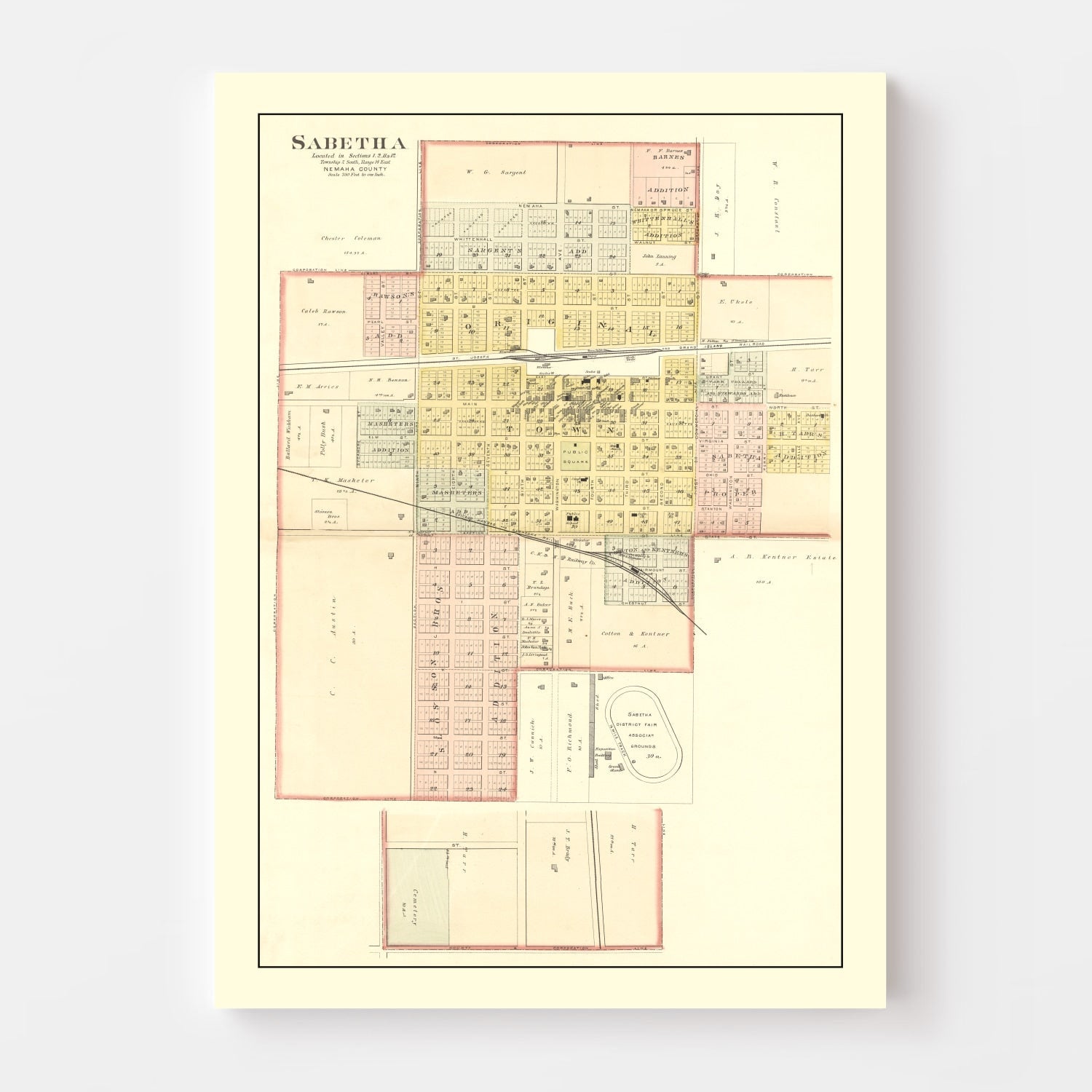 Vintage Map of Sabetha, Kansas 1887