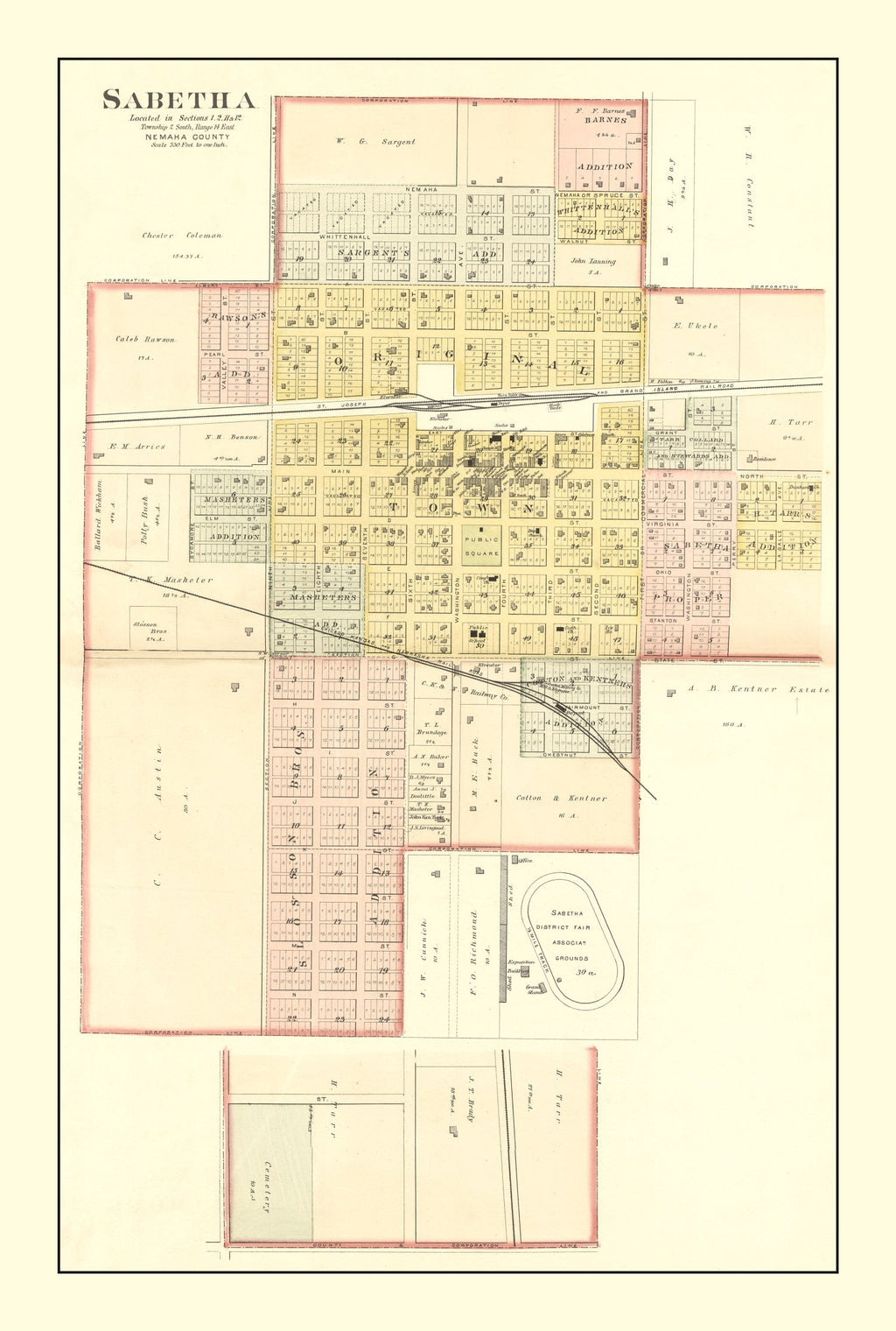 Vintage Map of Sabetha, Kansas 1887