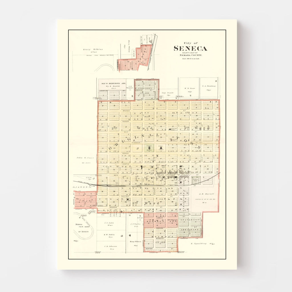 Vintage Map of Seneca, Kansas 1887