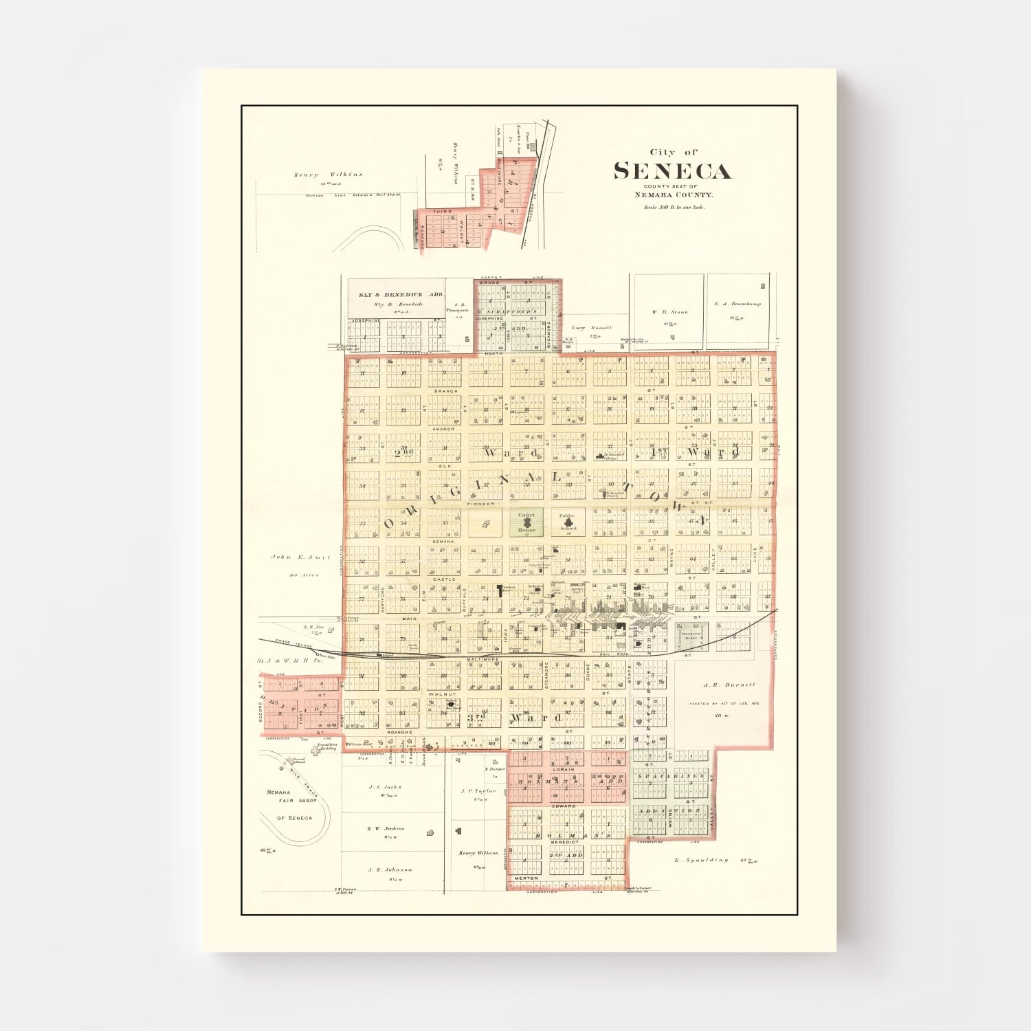 Vintage Map of Seneca, Kansas 1887