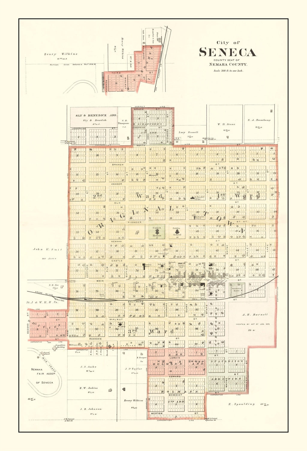 Vintage Map of Seneca, Kansas 1887