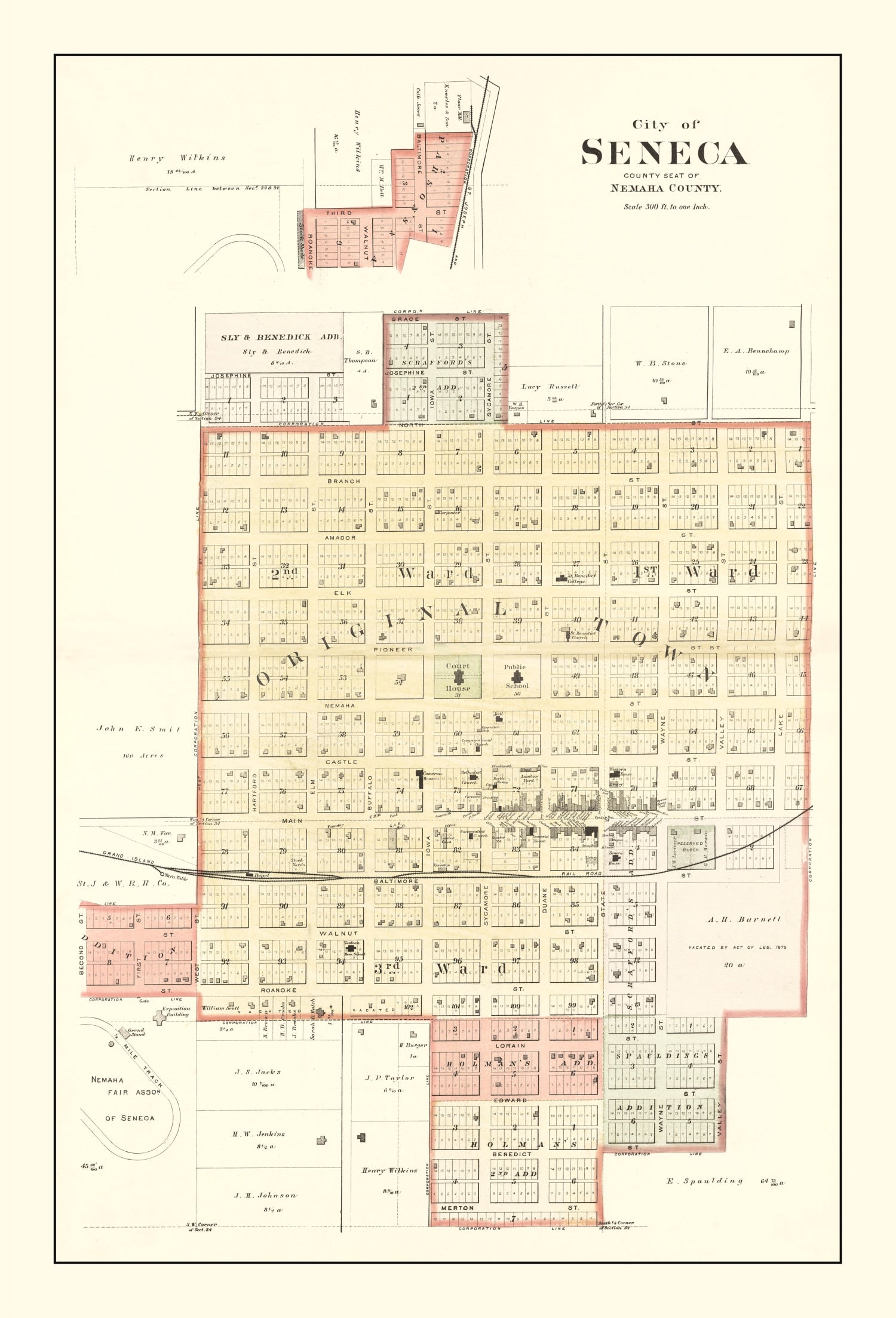 Vintage Map of Seneca, Kansas 1887