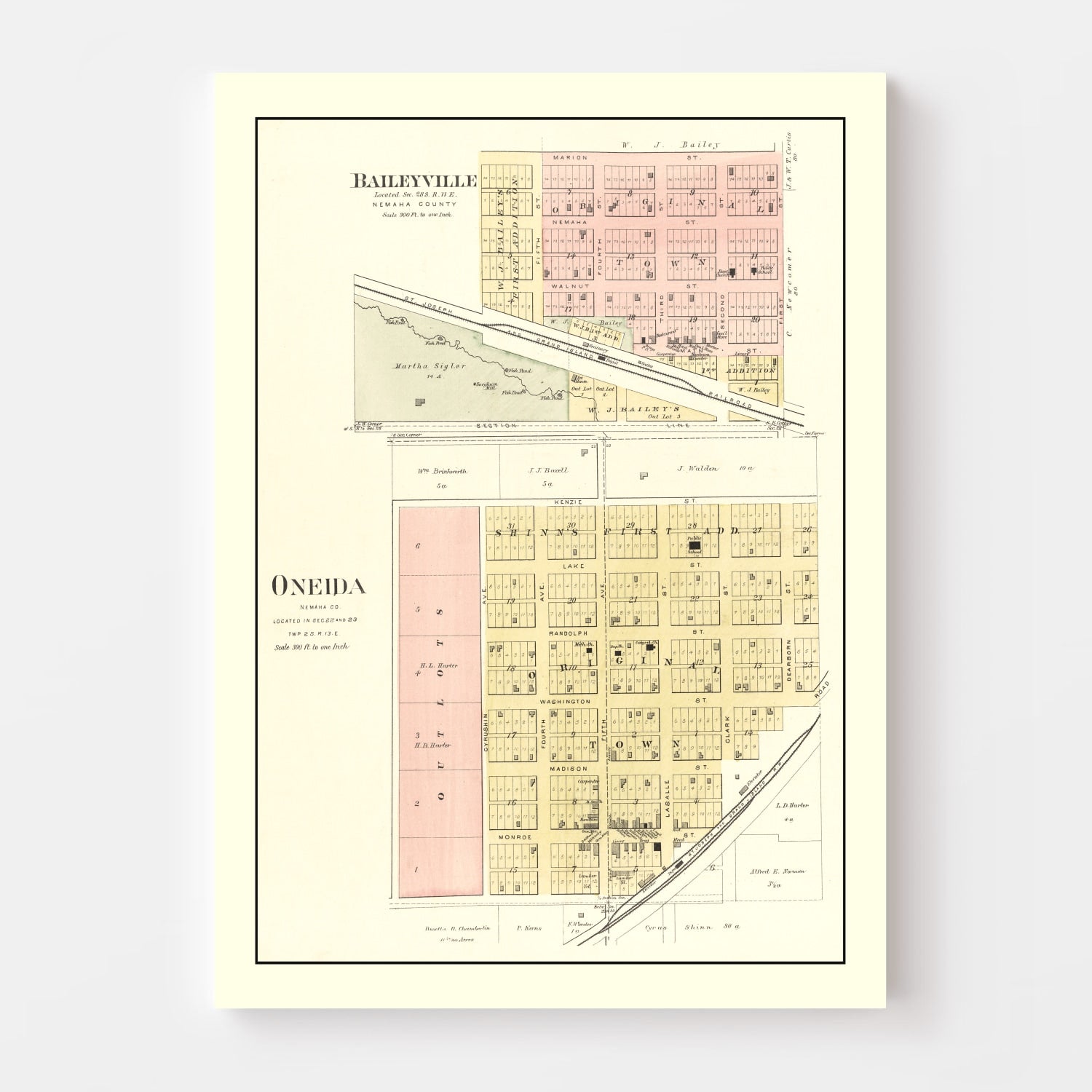 Vintage Map of Baileyville, Kansas 1887