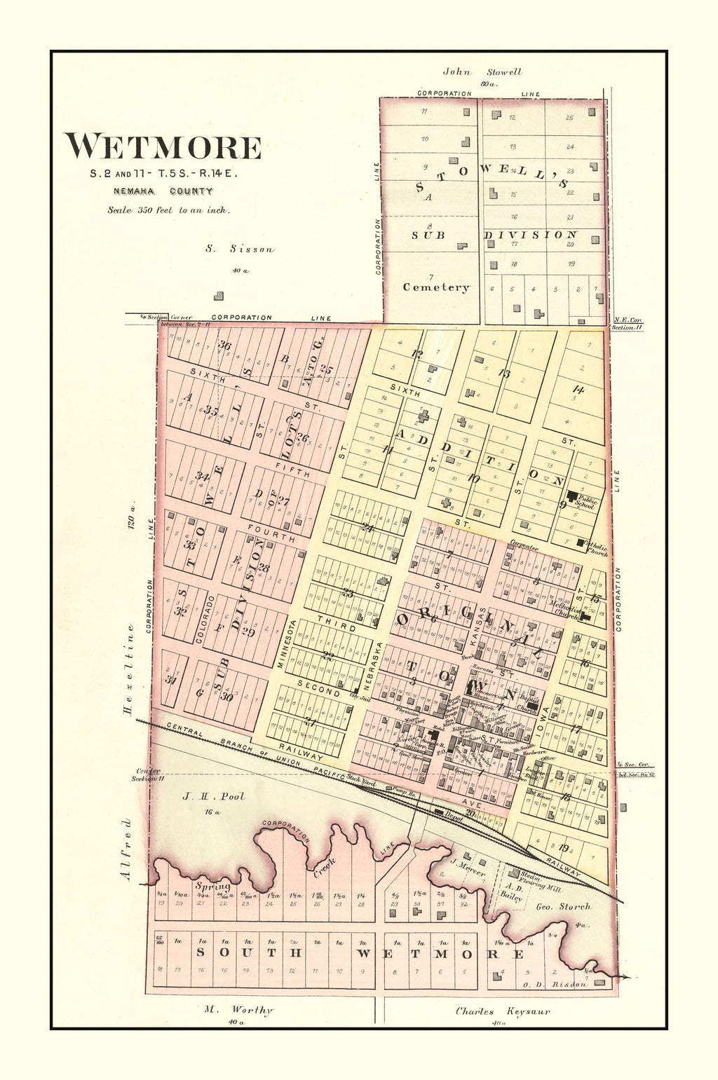 Vintage Map of Wetmore, Kansas 1887