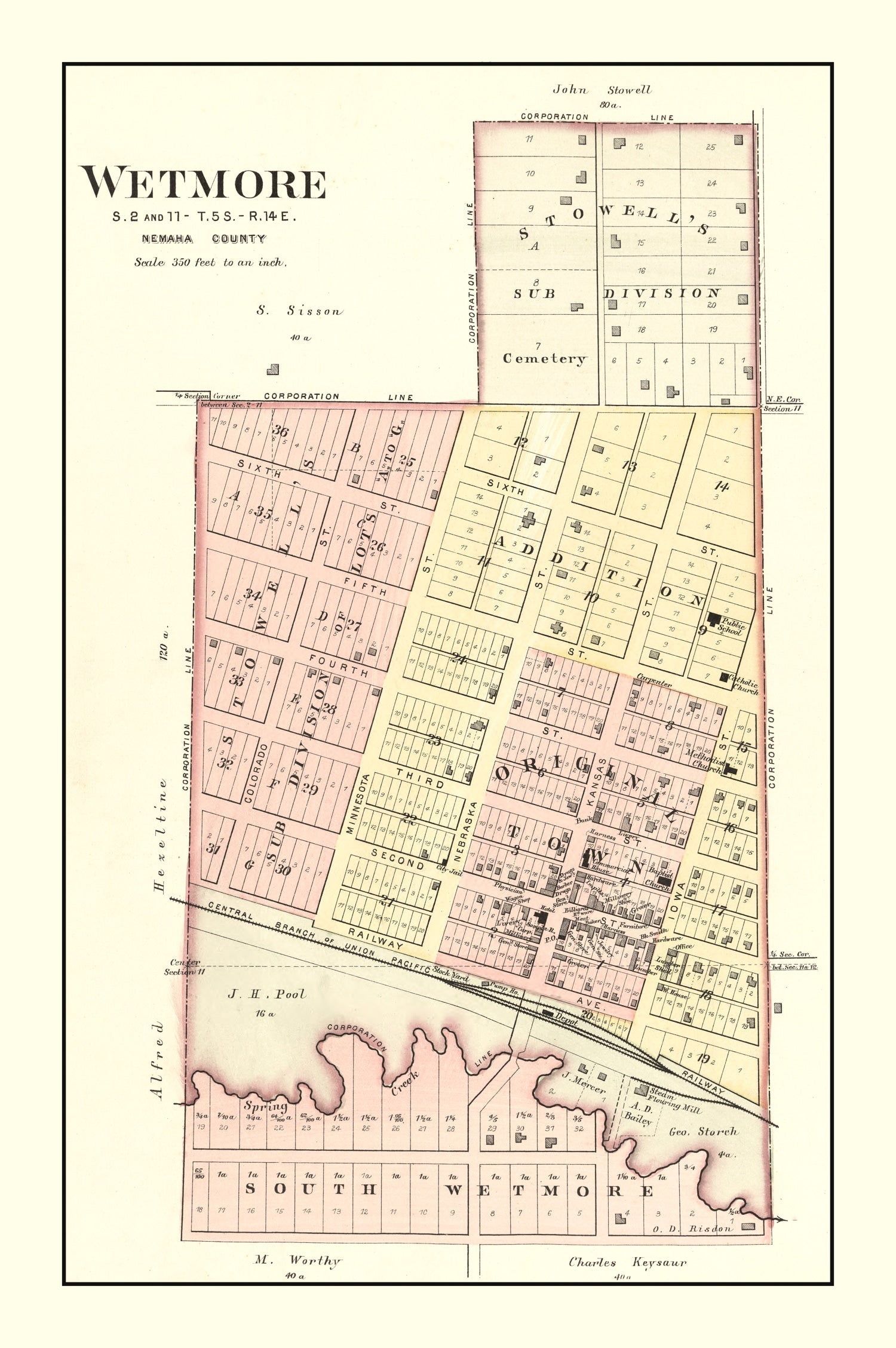 Vintage Map of Wetmore, Kansas 1887