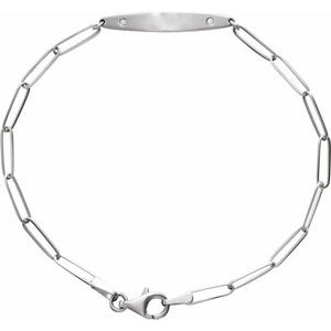 14K White Gold .015 CTW Natural Diamond Engravable Curved Bar 7" Bracelet