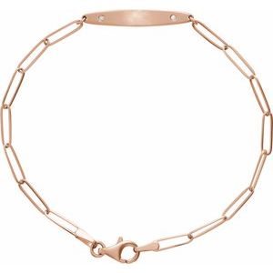 14K Rose Gold .015 CTW Natural Diamond Engravable Curved Bar 7" Bracelet