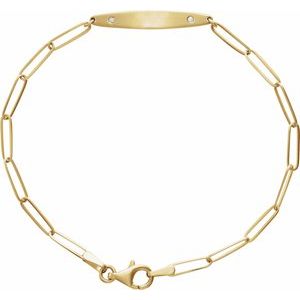14K Yellow Gold .015 CTW Natural Diamond Engravable Curved Bar 7" Bracelet
