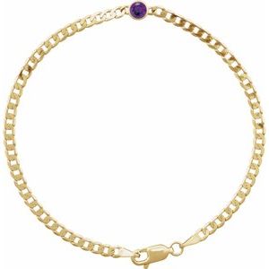 14K Yellow Gold Natural Amethyst Link 7" Bracelet