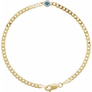 14K Yellow Gold Natural Aquamarine Link 7" Bracelet