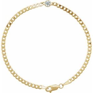 14K Yellow Gold Natural White Sapphire Link 7" Bracelet