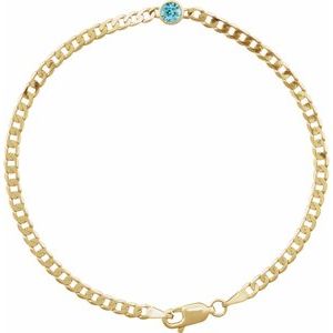 14K Yellow Natural Blue Zircon Link 7" Bracelet