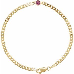 14K Yellow Gold Natural Pink Tourmaline Link 7" Bracelet