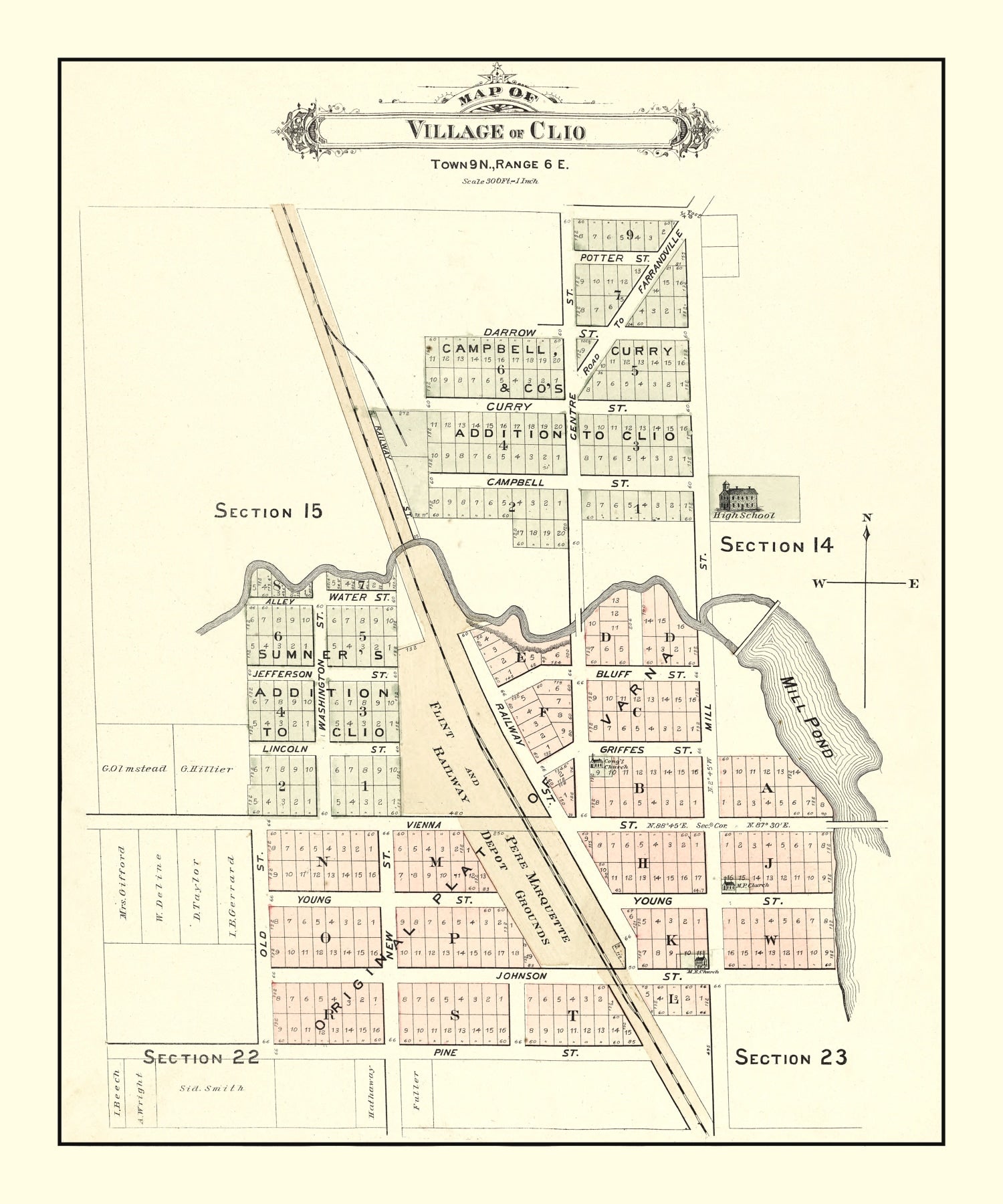 Vintage Map of Clio, Michigan 1889