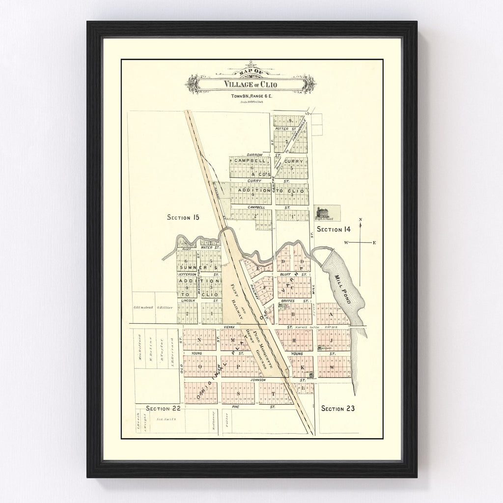 Vintage Map of Clio, Michigan 1889