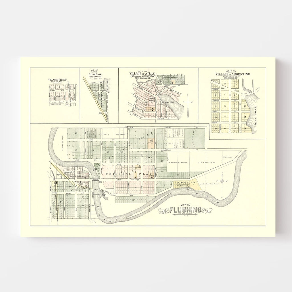 Vintage Map of Flushing, Michigan 1889