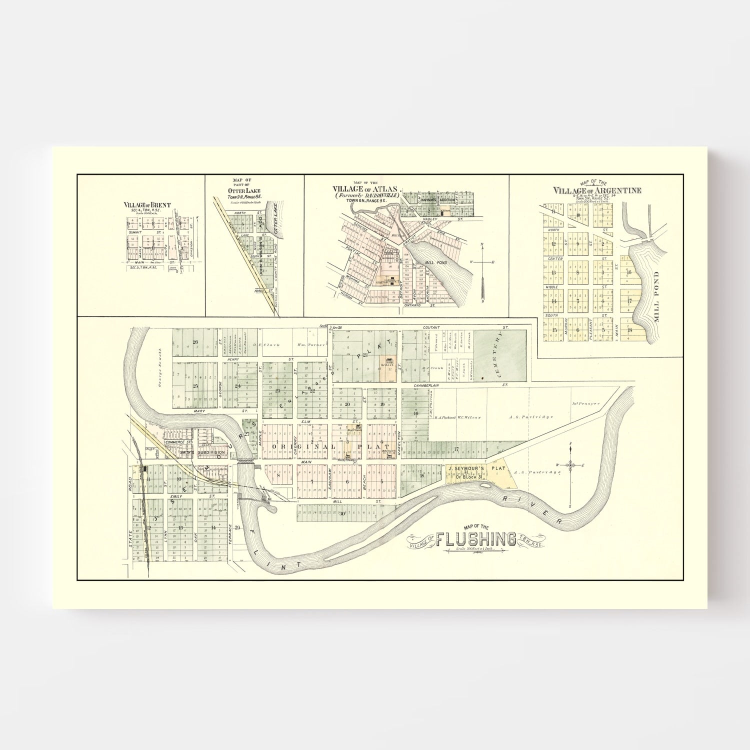 Vintage Map of Flushing, Michigan 1889